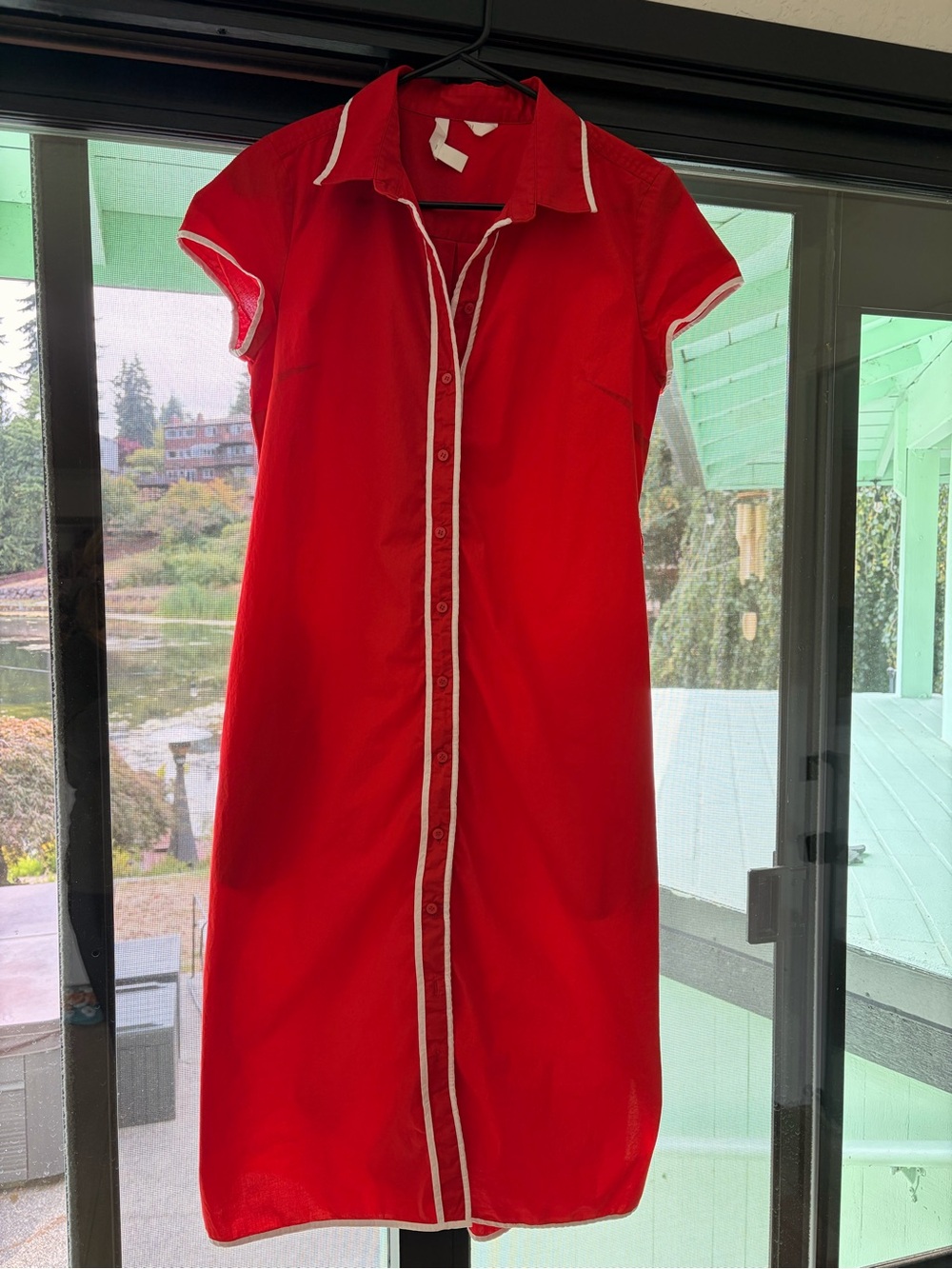 Nordstrom’s 1901 Red Button-Front Shirtdress with White Piping